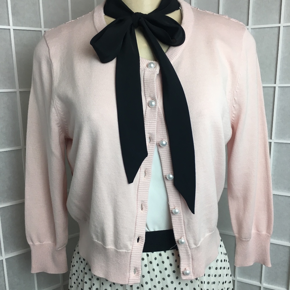 NWOT KARL LAGERFELD ROSE LACE PANEL CARDIGAN M